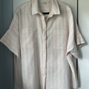Madewell Striped Button Down Shirt - Cream and Red